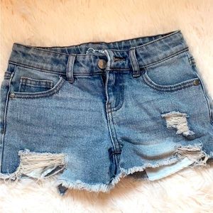 Blue shirt jean shorts